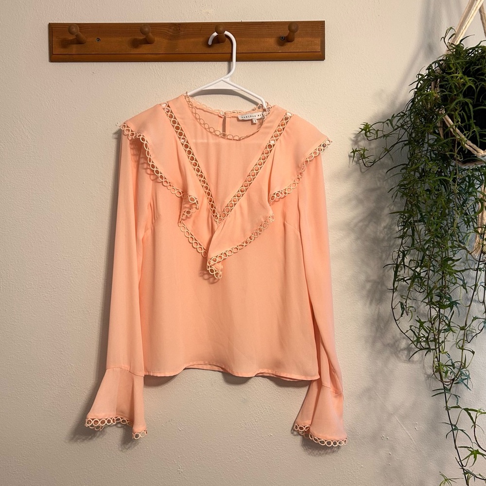 Endless Rose Peach Ruffled Bib Collar Blouse Size Small